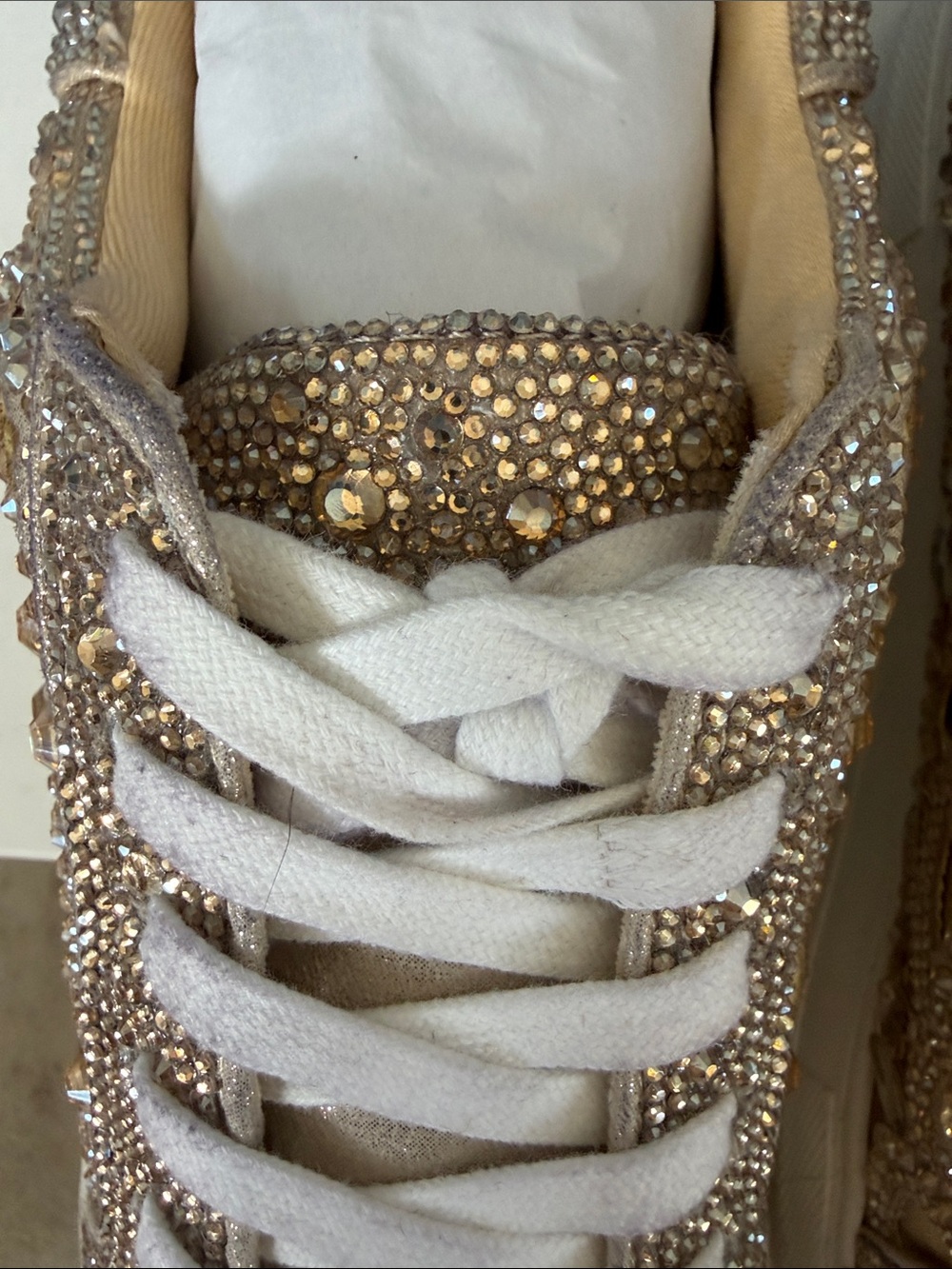 Betsey Johnson Rose Gold Crystal Embellished Sneakers - Picture 9 of 10
